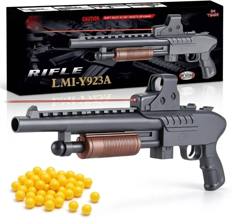 Mallexo 1PC Short Gun Toy for Kids 3+ 50PCS BB Bullets High Speed Long Range Bandook Toy Darts & Plastic Bullets(Black)