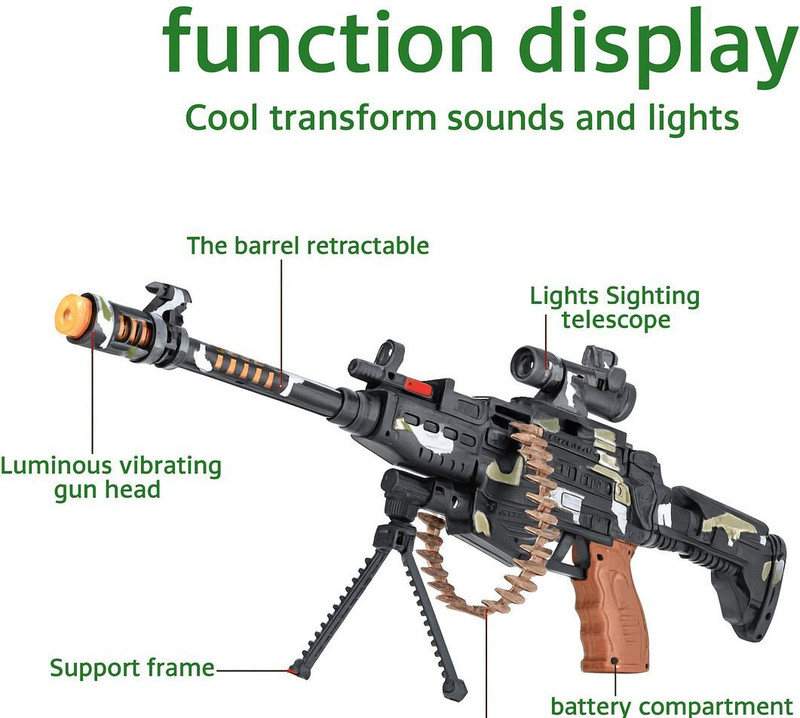 Mahi industries Power Combat LED Sound Action Army Toy Gun with Adjustable Scope and Stand Armor Sets(Multicolor)