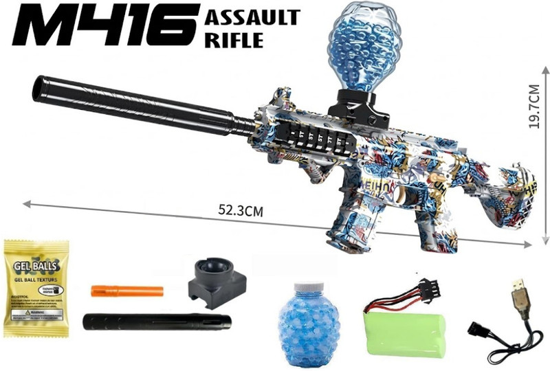 Fushion M416 Electric Gel Blaster with LED Nozzle, Auto + Single Shot, USB Rechargeable Water Gun(Multicolor)
