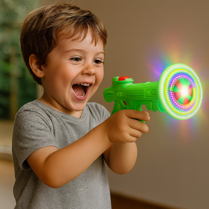 XQZMEE Battery Operated Rotating Fan Space Toy Gun with LED Lights & Sound for Kids Guns & Darts(Multicolor)