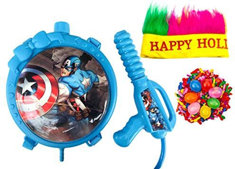 Evisha Cartoon Character Water Tank Pistol, 50 Water Balloons, Holi Cap Holi Festival Water Gun(Multicolor)