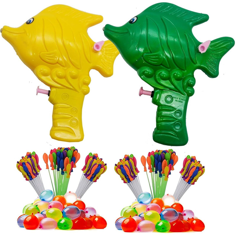 Brown Leaf Small Mono Fish Pichkari for Kids Holi Party Fun(2 Pichkari+ 100 Water Balloon) Water Gun(Multicolor)