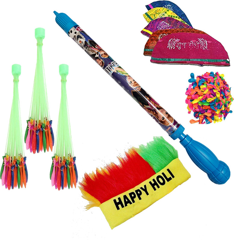 Brown Leaf 1 Blue pipe pichkari+3Happy Holi cap For Kids Holi Party Favor Water Gun(Blue)
