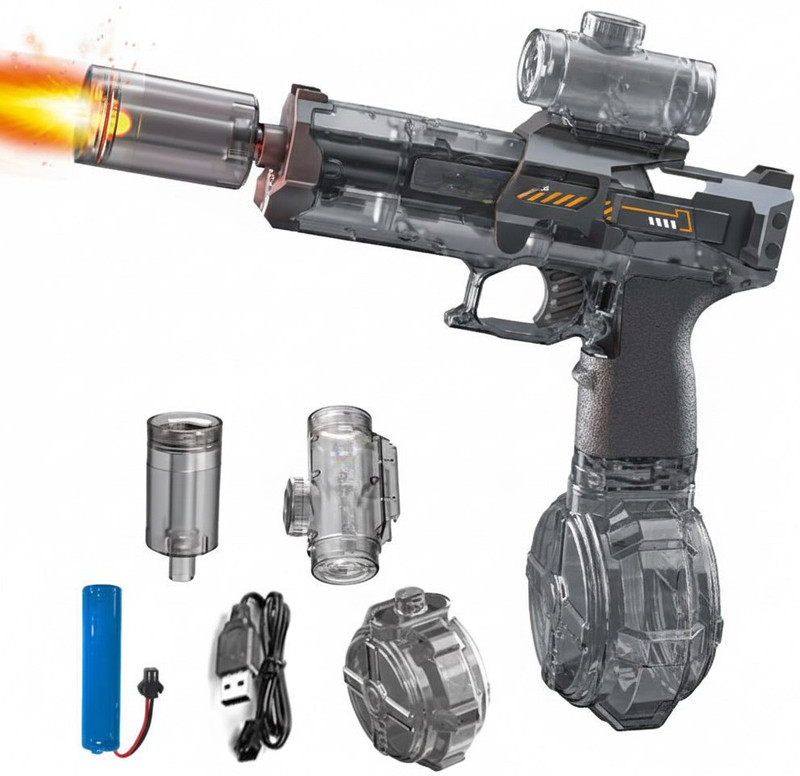 techtree Durable Transparent Toy Gun Blaster with Detachable Accessories Water Gun(Black)