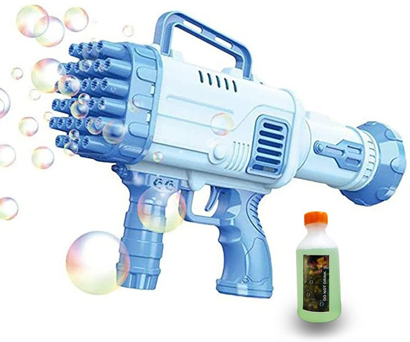 KidsCorner Electric Gatling Water Bubble Maker Machine Gun with Liquid Soap Solution Water Gun(Blue)
