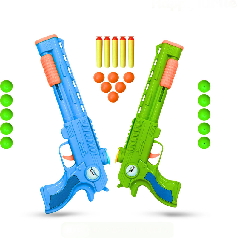 Happy Turtle Manual Soft Bullet Gun (Pack Of 2) - 16 Bowl, 6 Soft Bullet - Guns & Darts(Multicolor)