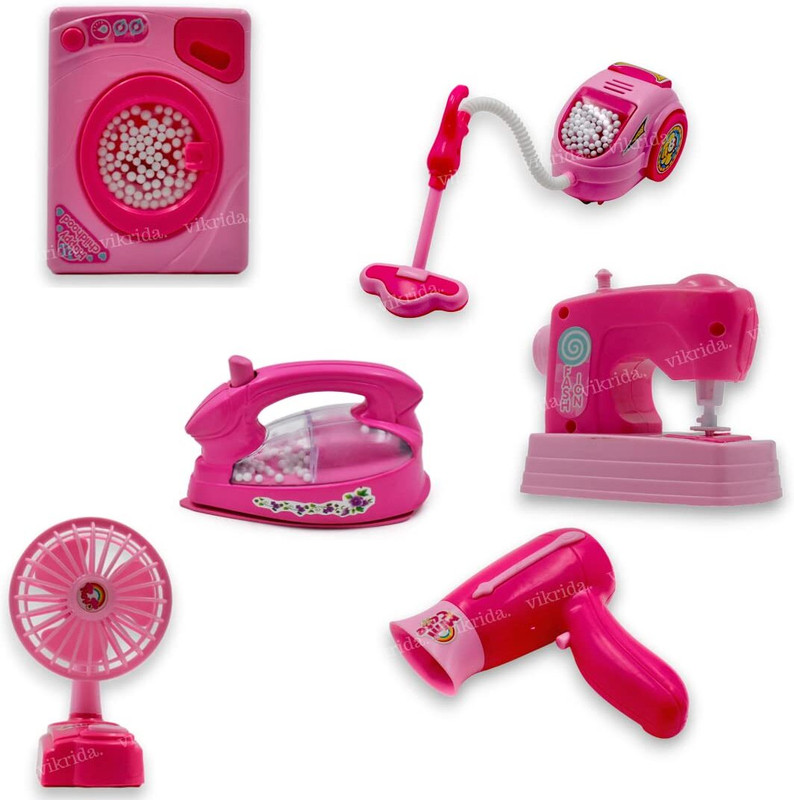 VikriDa 6pcs All Working Mini Household Set for Kids Battery Operated Home Appliances
