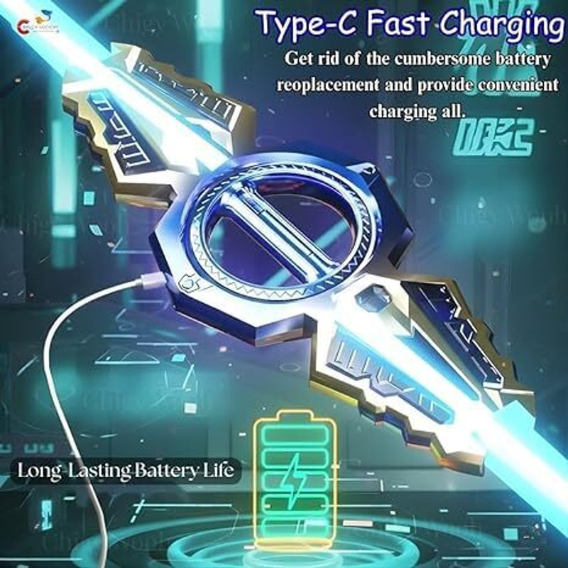 tinytotem Fire Piral LED Lightsaber Sword with 7 Colors, Rechargeable Type-C Maces & Swords(Blue)