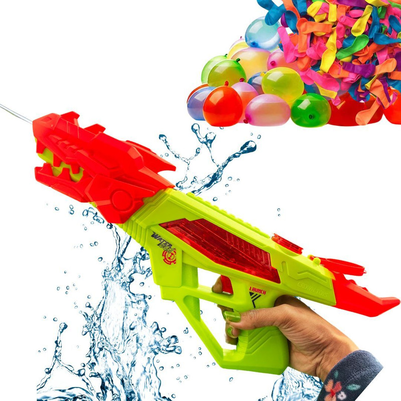 Artonezt Electric Water Gun + Water Balloons, Automatic Water Blaster Soaker Squirt Gun Water Gun(Green, Red)