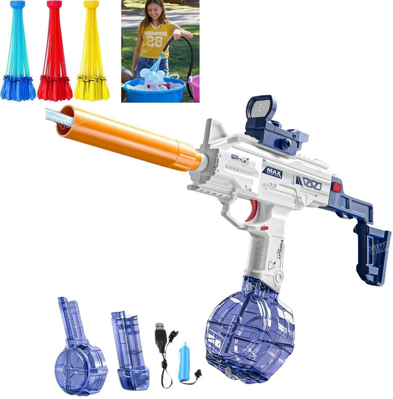 VikriDa Electric Water Gun with 111 Magic Balloons 35 Ft Range, 500cc+60cc Tank Water Gun(Blue)