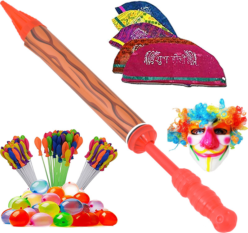 Brown Leaf (1Pichkari+3 Magic Balloon+10 Holi Cap+1 Mask)for Kids Holi & Pool Party Water Gun(Multicolor)