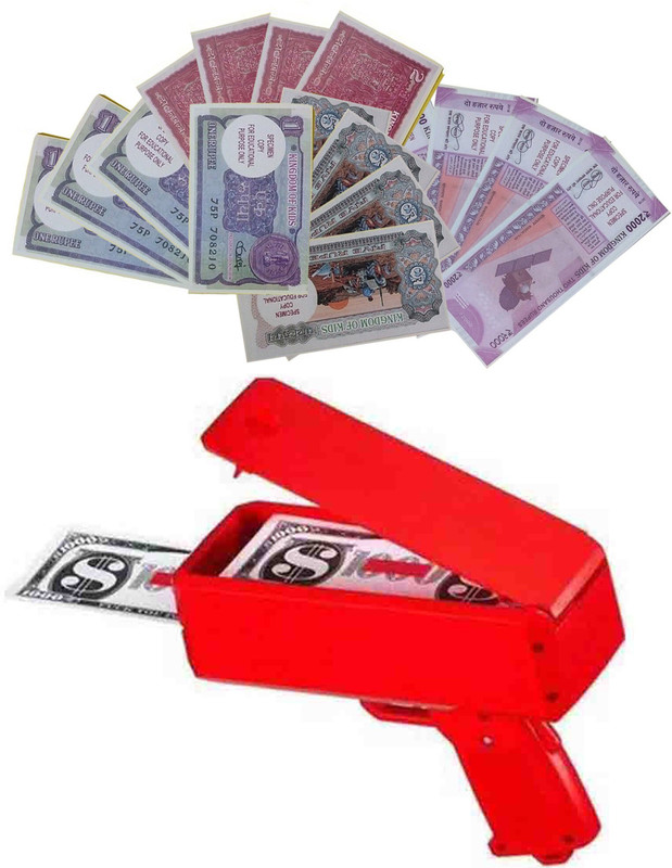 VK MART Money injector Cash Gun Make It Rain Money Gun 100 Fake Dollars with 1-2-5-2000 notes(each note 100ps) Money Gun(Red)