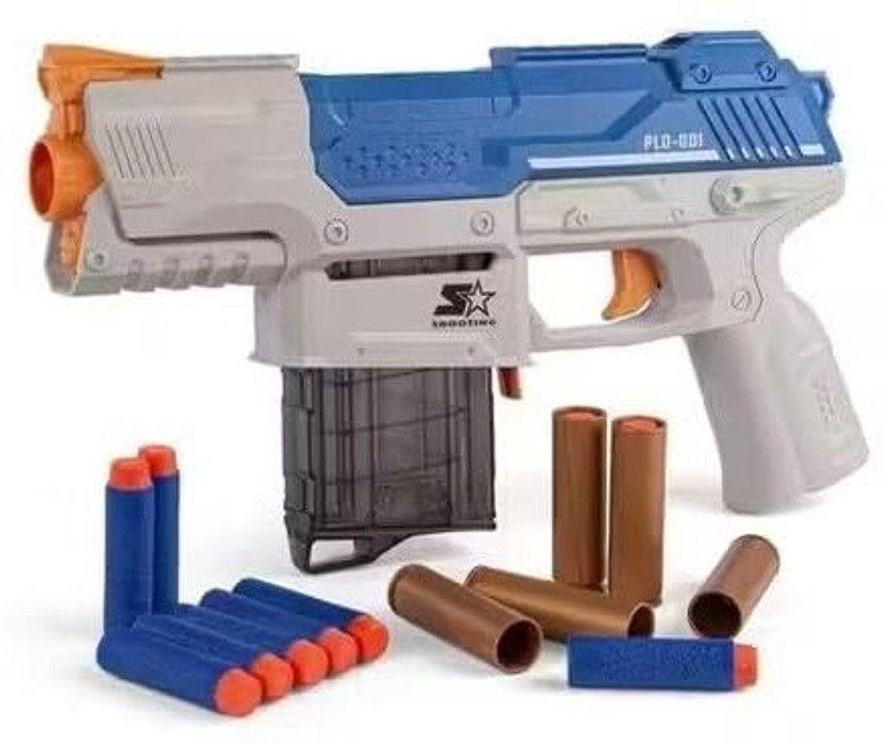 Braintastic Kids Shooting Blaster with Detachable Magazine|High-Speed Manual Shooting Gun Darts & Plastic Bullets(Multicolor)
