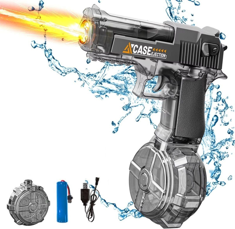 PAPASpace Electric Water Gun Automatic LED Rechargeable High Pressure Water Blaster Water Gun(Grey)