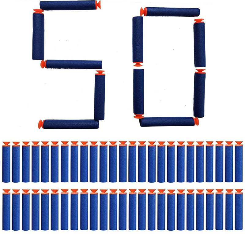 hinik Suction Darts Compatible for Nerf Elite Blaster (Blue)_50 pis Darts & Plastic Bullets(Blue)