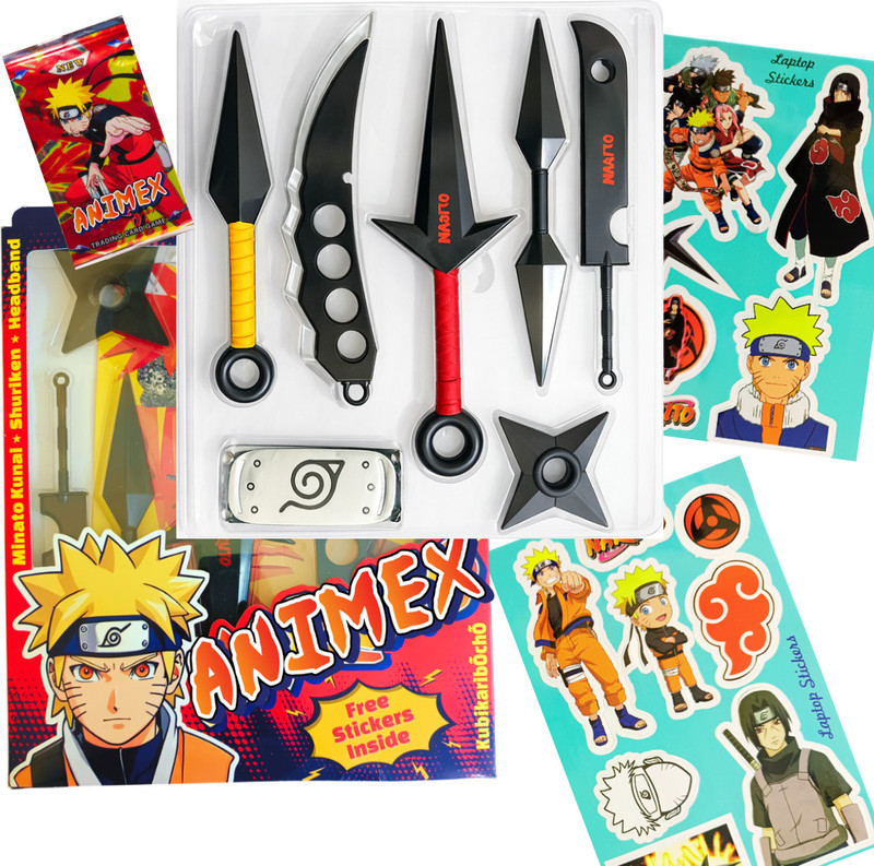 Animex Naruto Kunai Shuriken Chakra Blade Head Band Stickers and Cards Mega Combo Pack Ninja Gears(Multicolor)