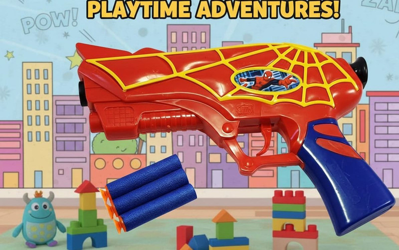 HK Toys Spider-Man Suction Dart Blaster: Bold Colors for Creative Superhero Play Guns & Darts(Multicolor)