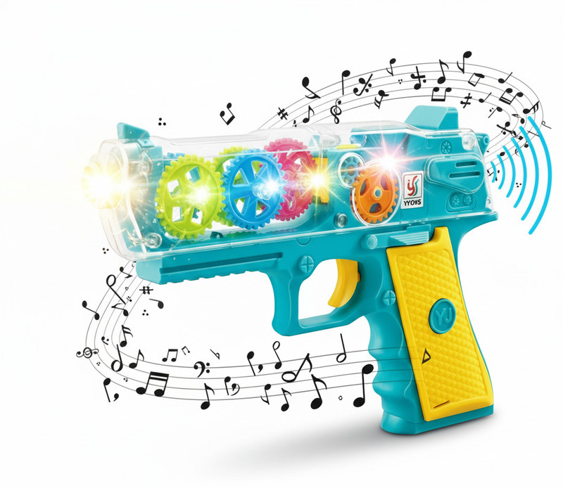 asian Toy Gun with Light & Sound for Kids – Transparent Mechanical Gears (3+ Years) Ninja Gears(Multicolor)