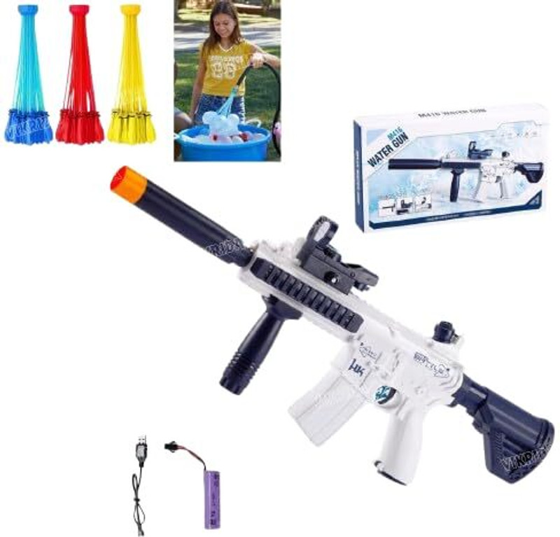 VikriDa Electric Water Gun M416 with 111 Magic Balloons Long Range Super Blaster Water Gun(White, Blue)