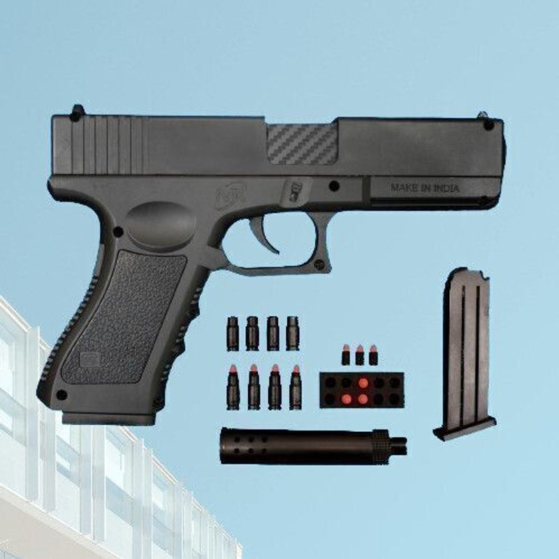GEX Pistol Toy Gun for Kids with Soft Bullets, Silencer, magzine Pack of 1-AK172 Guns & Darts(Black)