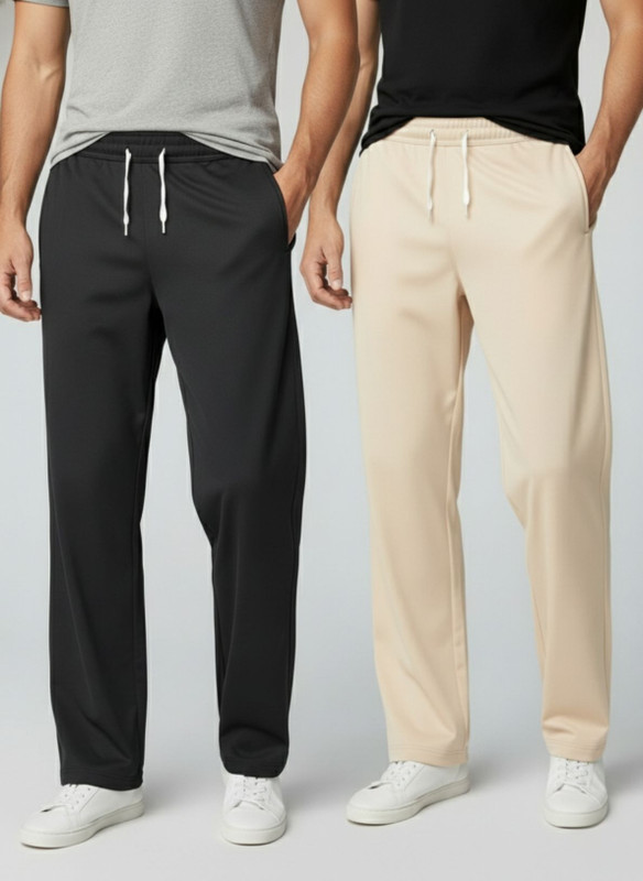 INDICLUB Solid Men Black, Beige Track Pants