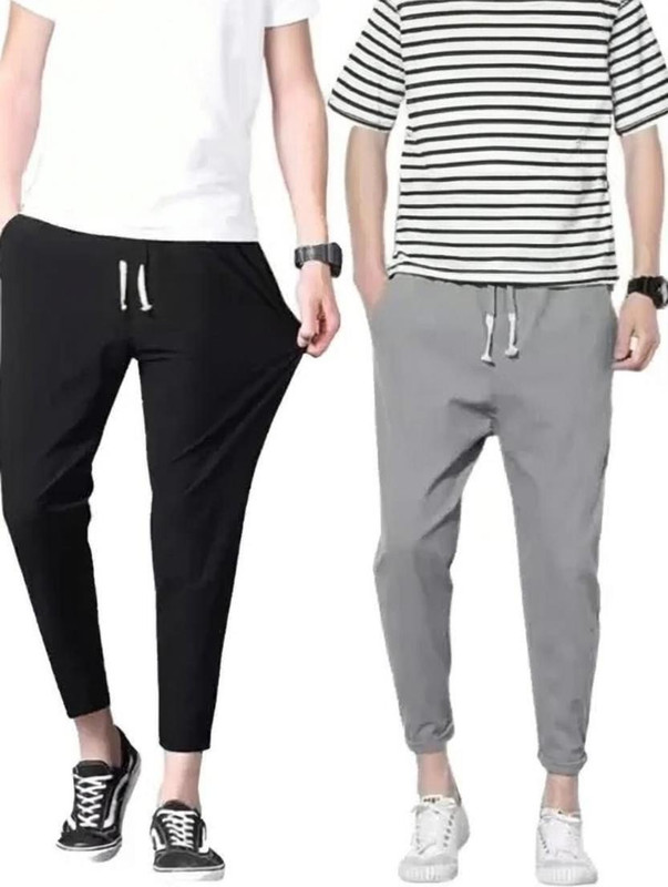 tanu Fashion Solid Men Black, Grey Track Pants