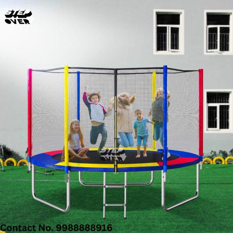 Step Over 10 ft trampoline with Safety Net and Jumping Mat(Multicolor)