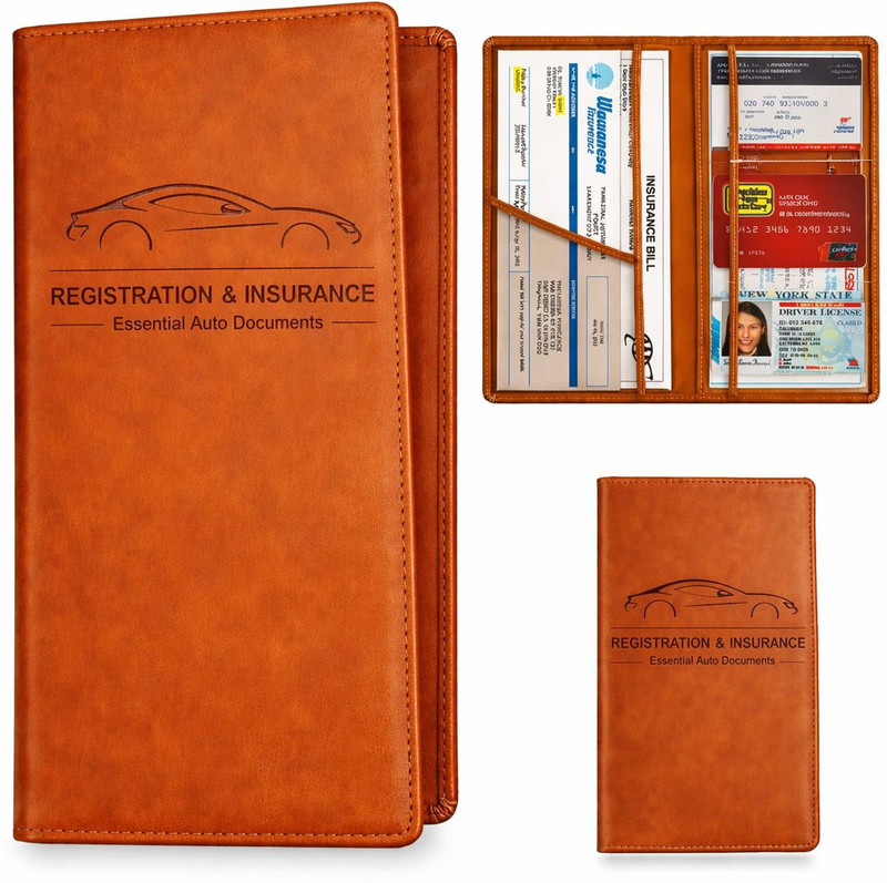 primegadgets PU Lather Car Document Holder Brown(6 Card Slots)(Brown)