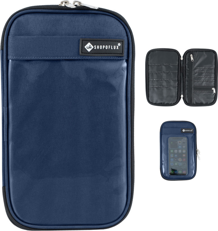 Shopoflux Travel Passport Cover Organizer with Mobile Holder and Hand Strap for Men Women(Blue)