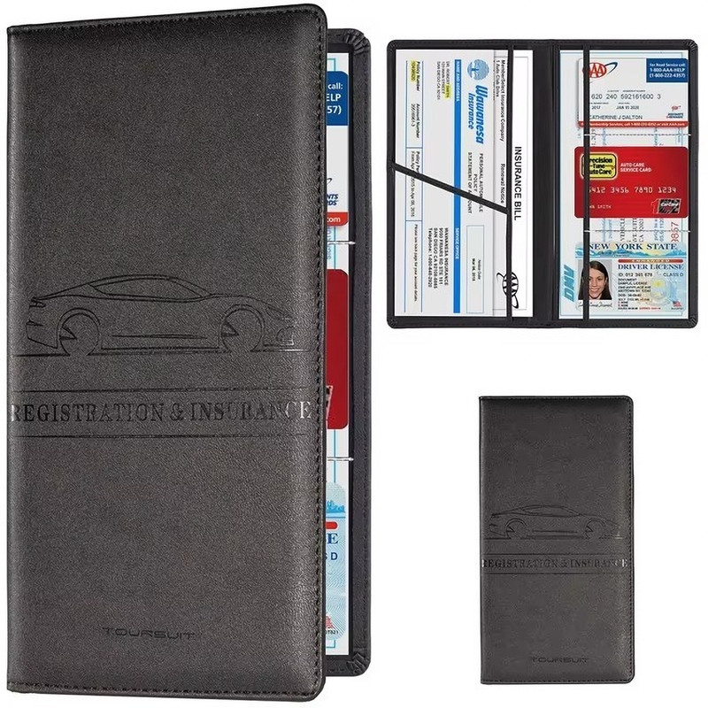 Novensa Premium Leather Car Registration & Insurance Document Holder Wallet(Black)