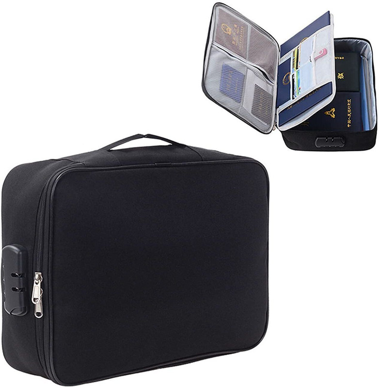 PAGALY Waterproof Document Organizer Case with Coded Lock Zipper File Folders(Black)