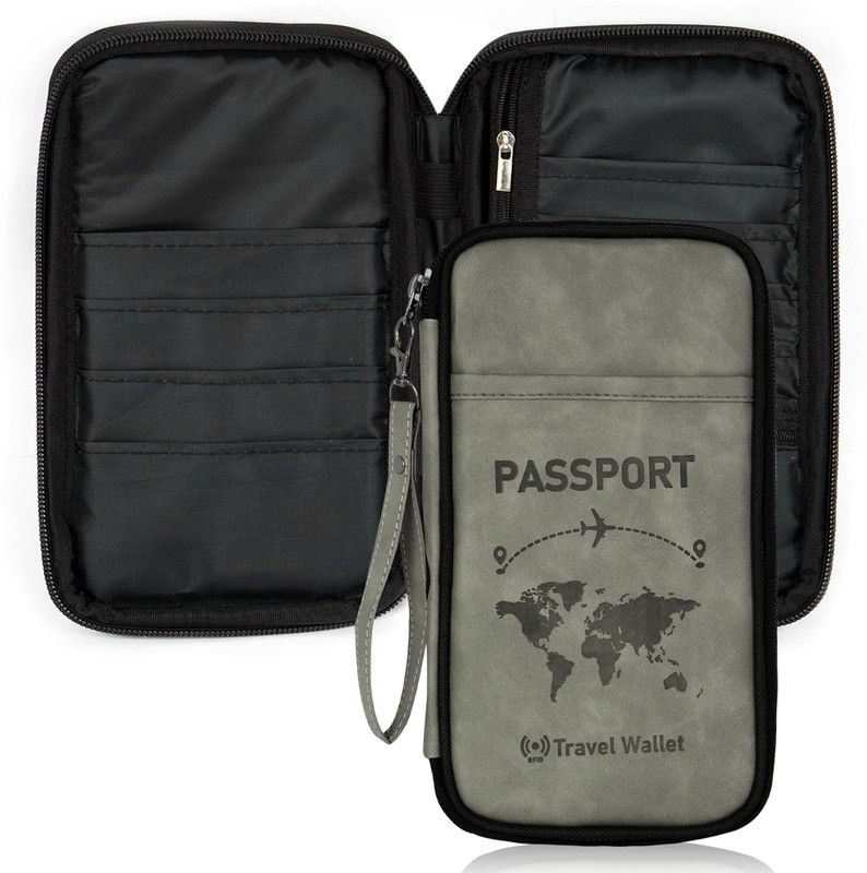 STORITE RFID Blocking PU Leather Travel Passport Holder Ticket Boarding Pass Cover(Grey)