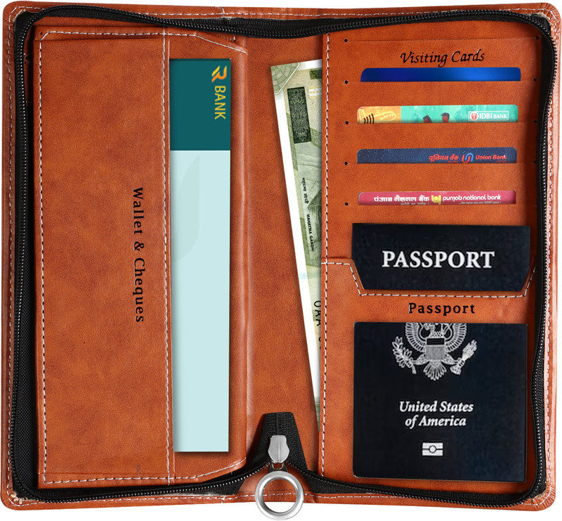kittu FAUX LEATHER EXPANDING CHEQUE AND CARDS HOLDER COLOUR- FRONT AND INNER BROWN (SET OF 1)(Brown)