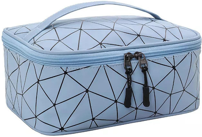 Luxula PVC Single Layer Waterproof PU Cosmetics Travel Makeup Bag with Double Zipper Small Travel Bag(Blue)