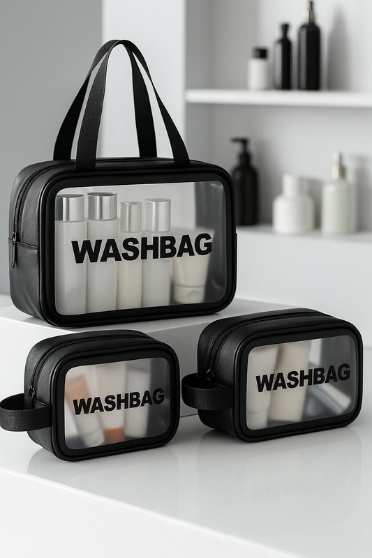 PERISA ENTERPRISE Set of 3 Travel Washbag | Travel Toiletry Kit for Makeup storage & organizor(Black)