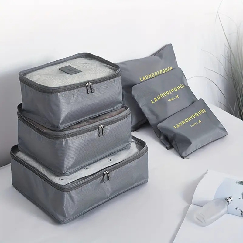 Luxula 6 PCS Luggage Packing Laundry Cubes Organizer Carry Suitcase Clothes Bag Set Small Travel Bag  - Medium and Small(Grey)