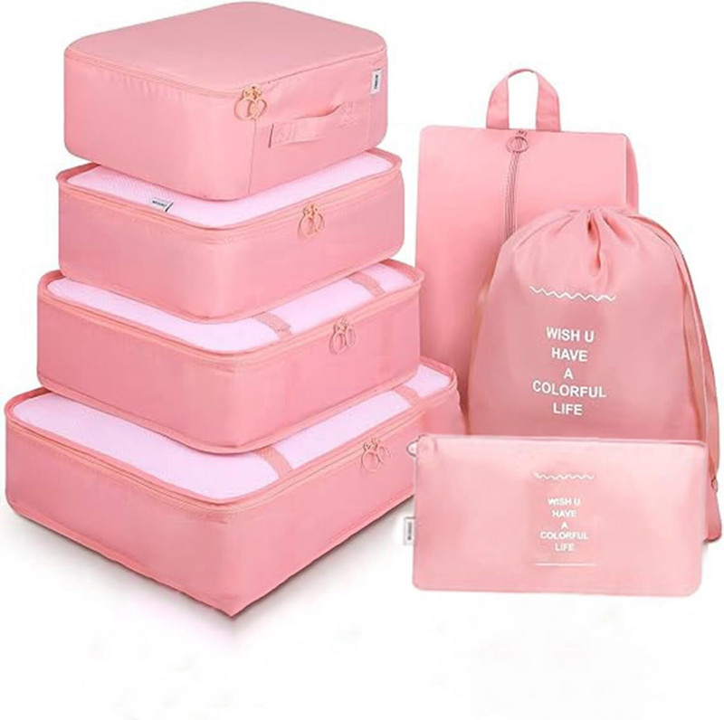 godglow 7pcs pouche Set Travel Organizer Packing Cubes Lightweight Travel Luggage Small Travel Bag(Pink)