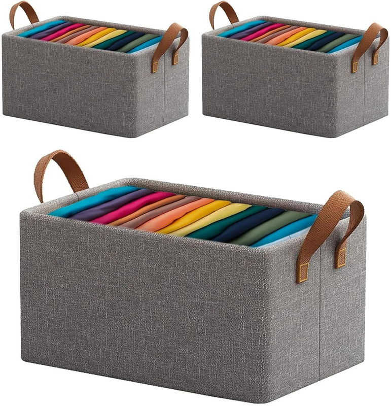 Maahixa -3 Pcs Cloth Storage Bag with Handles/Fabric Wardrobe Organizer for Clothes /Storage Baskets for T-Shirts/ Shirts/Sweaters/Jeans/Pants/Dress,Clothing, Foldable Storage Box(Grey)