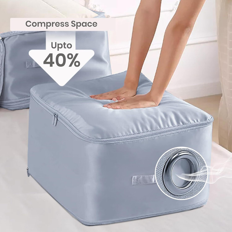 HIRALSHOP 0 Ultra Space Saving Self Compression Organizer, Portable Moving Bags Multipurpos Luggage Cover(2 layer large, Grey)