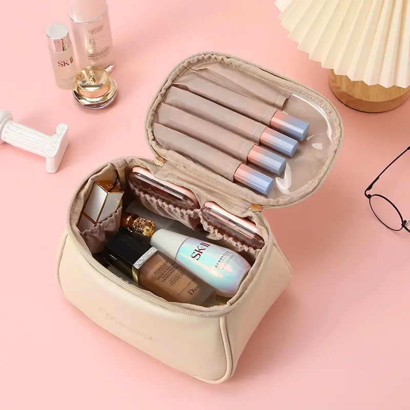 Luxula Small PU Leather Travel Toiletry Cosmetic Makeup Carry Bag for Women Girls Cosmetic Bag