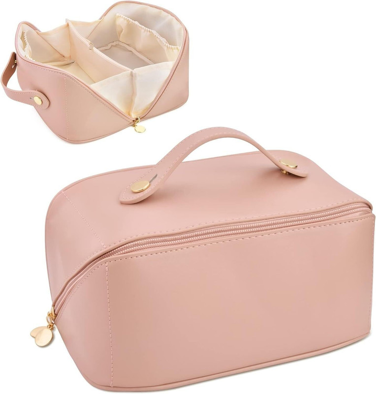 SHIVANI CORP Leather Travel Makeup Bag,Large Capacity Cosmetic Bag,Waterproof Portable Pouch Cosmetic Bag