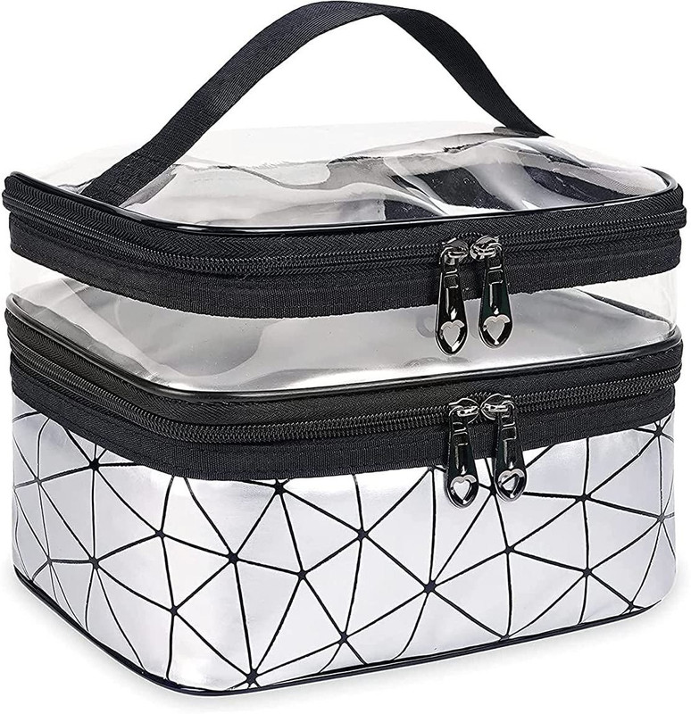 Luxula Waterproof PU PVC Double Layer Cosmetics Toiletry Makeup Bag With Double Zipper Cosmetic Bag