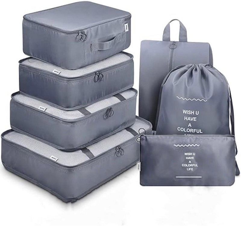 Veridecor Travel Cubes, Travel Bag Organisers, with 7 sizes Travel Toiletry Kit(Grey)