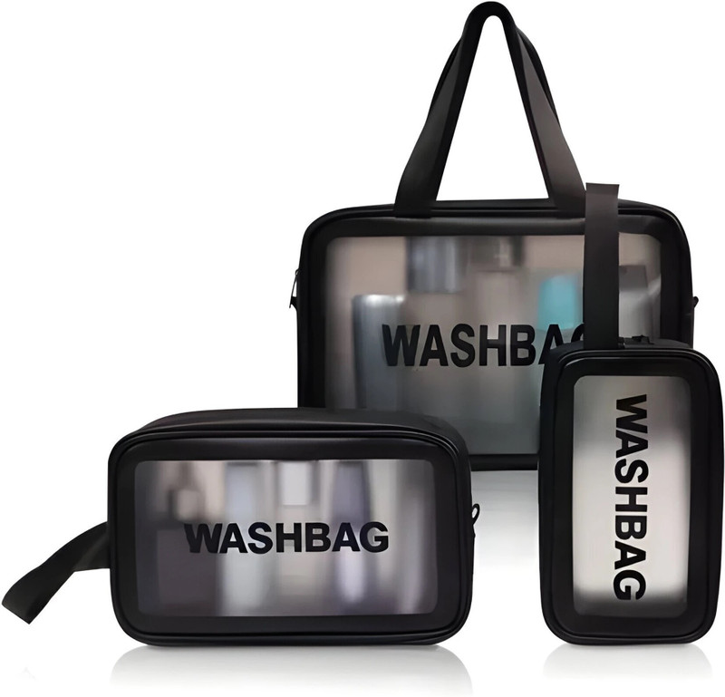 HOLISTIC Travel Wash Bag Set of-3 Cosmetic Organizer Toiletry Storage Bags(BLACK) Cosmetic Bag(Pack of 3)