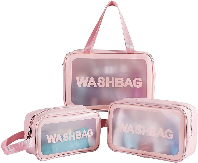 INFORMIX Makeup Organizer Bags Set of 3 Cosmetic Pouch for Women & Girls (Pink) Cosmetic Bag(Pack of 3)