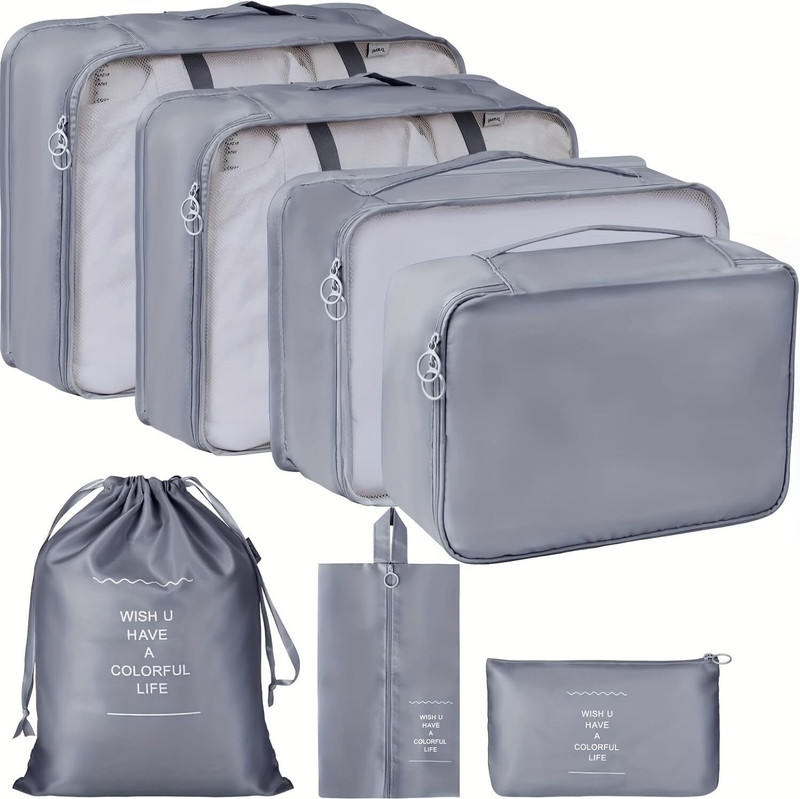 XTECTORVIEW Lightweight Travel Luggage 7pcs Set Polyester Laundry Bag(Grey)