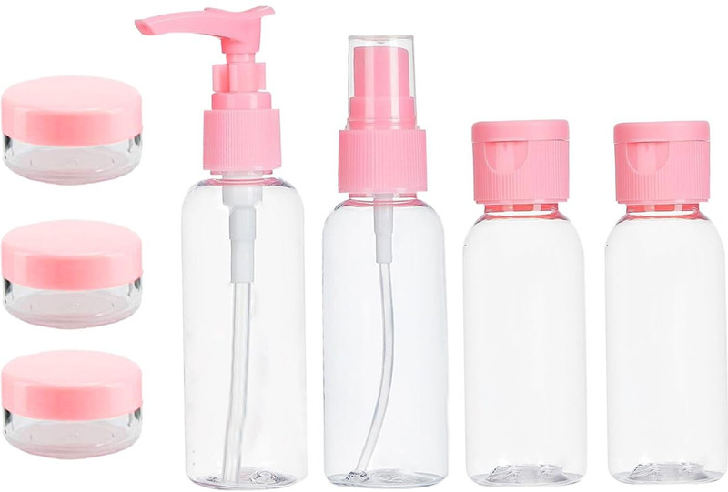 VIDHYADEVAM 7pcs Travel Bottles for Toiletries, Refillable Bottles-For Storing Shampoo etc 100 ml Plastic Spray Bottle(Pack of 1, Multicolor)