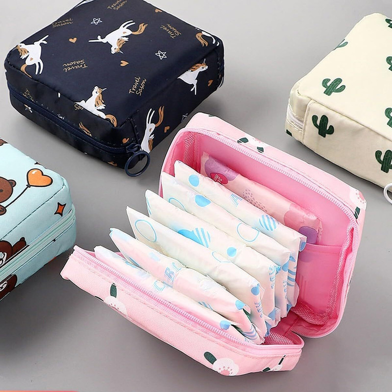 WAKTORO Multipurpose Small Pouch for Women & Girls | Sanitary Napkin Storage Bag Travel Toiletry Kit(Multicolor)
