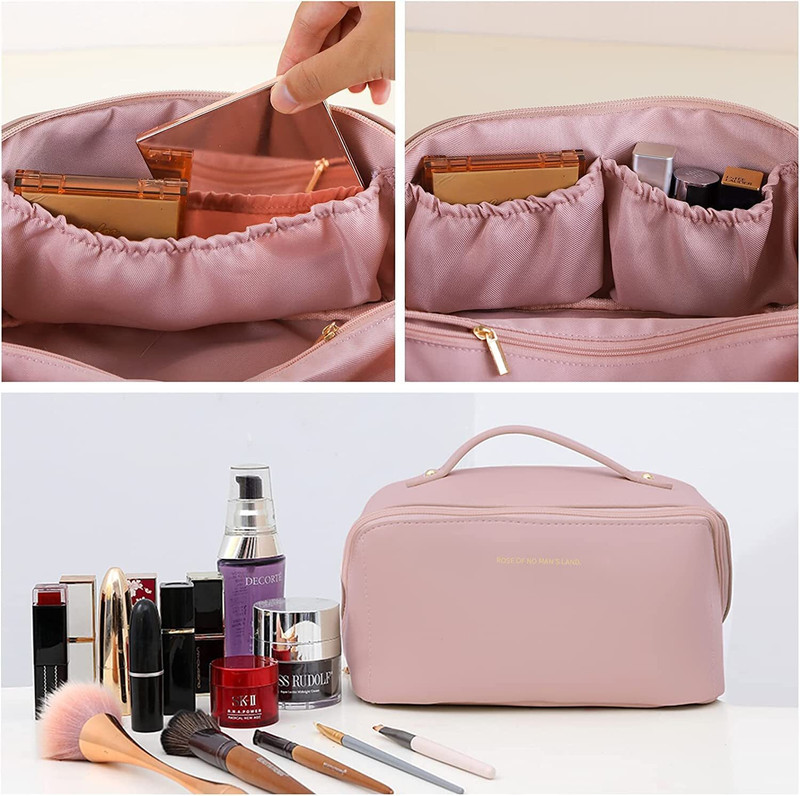 MOMISY Women's Makeup Travel Bag Portable Leather Cosmetics Bag Cosmetic Bag