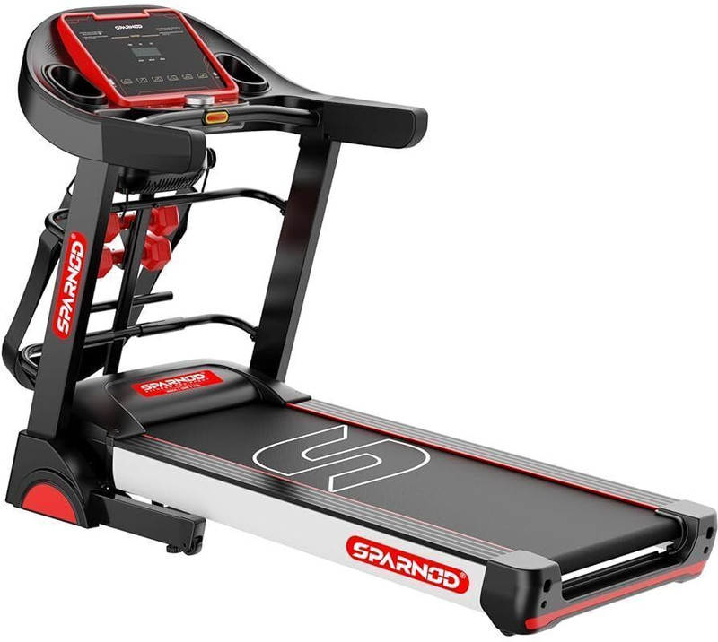 Sparnod Fitness STH-4400, 5HP Peak Motor, 1–14 km/h Speed, 15% Auto Incline, 12 Program Foldeble Treadmill (Max Weight:120 kg)